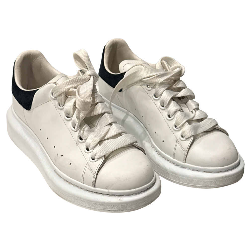 Alexander McQueen Oversized Sneakers White Black Suede Heel Tab EU 37.5 US 7 7D